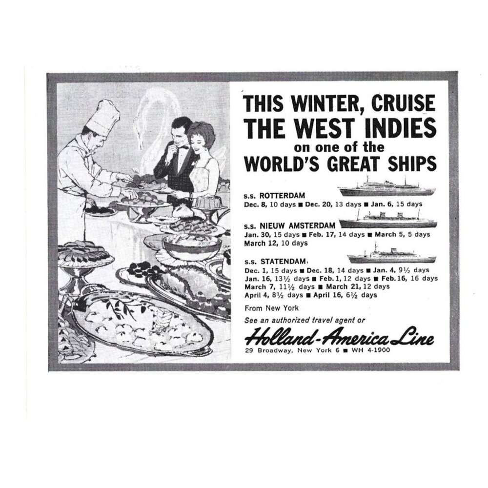 Holland American Line Cruise West Indies Advertisement 1960s Vintage Print Ad